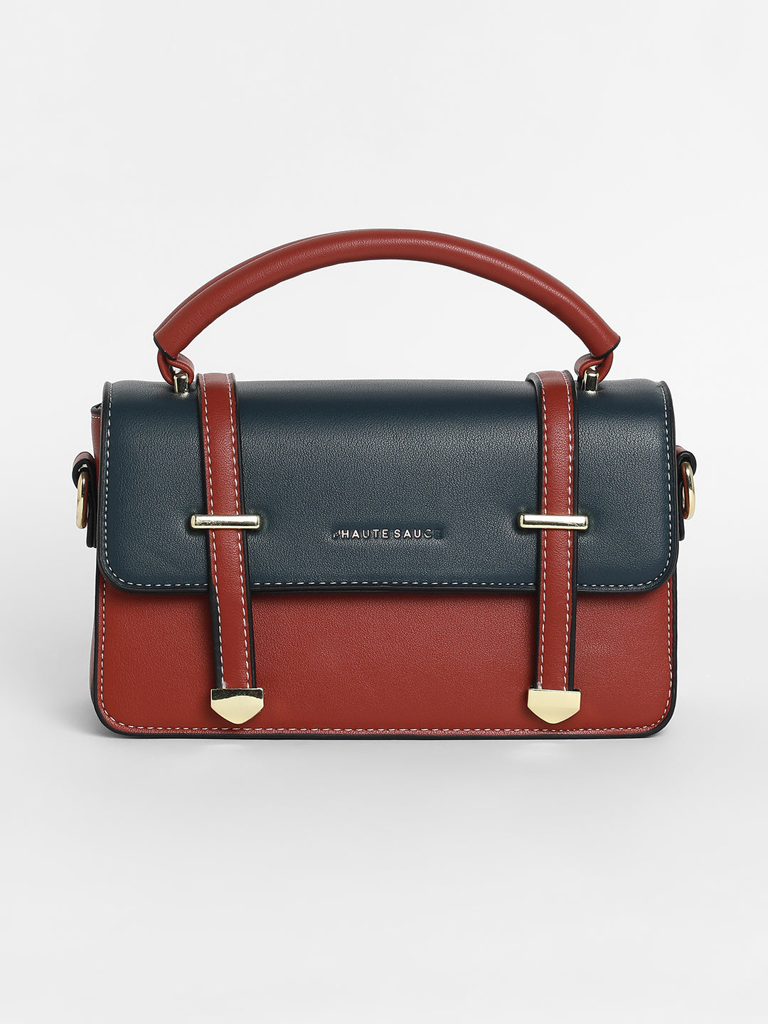 Women's The Linea Hand Bag - Terracotta Brown & Navy Blue