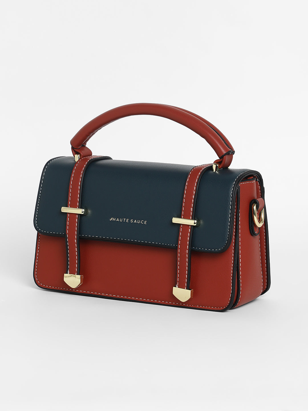 Women's The Linea Hand Bag - Terracotta Brown & Navy Blue