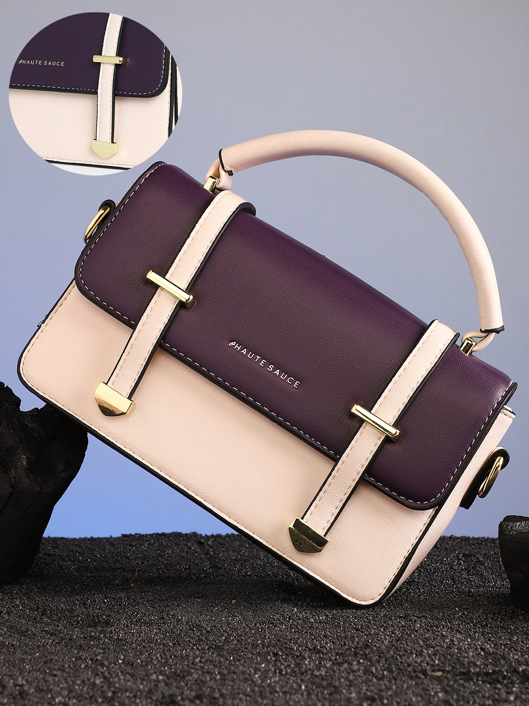 The Linea Hand Bag - Ivory White:Wine Red