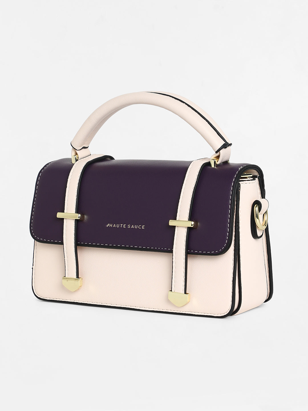 The Linea Hand Bag - Ivory White:Wine Red