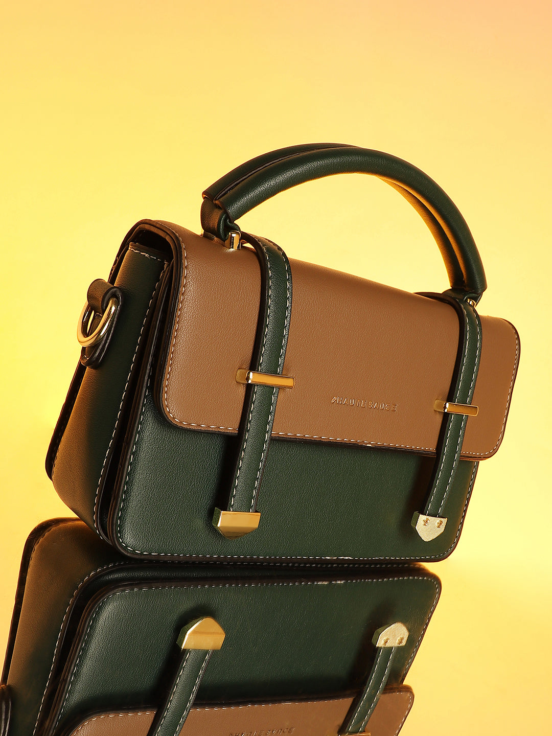 The Linea Hand Bag - Forest Green & Mocha Brown