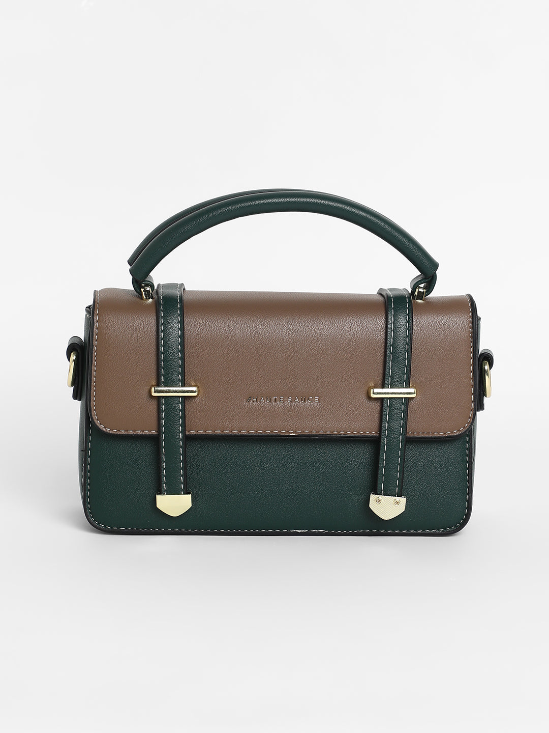 The Linea Hand Bag - Forest Green & Mocha Brown