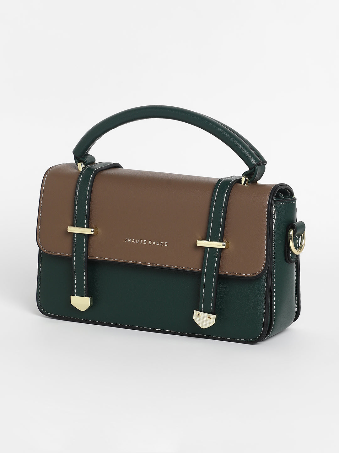 The Linea Hand Bag - Forest Green & Mocha Brown