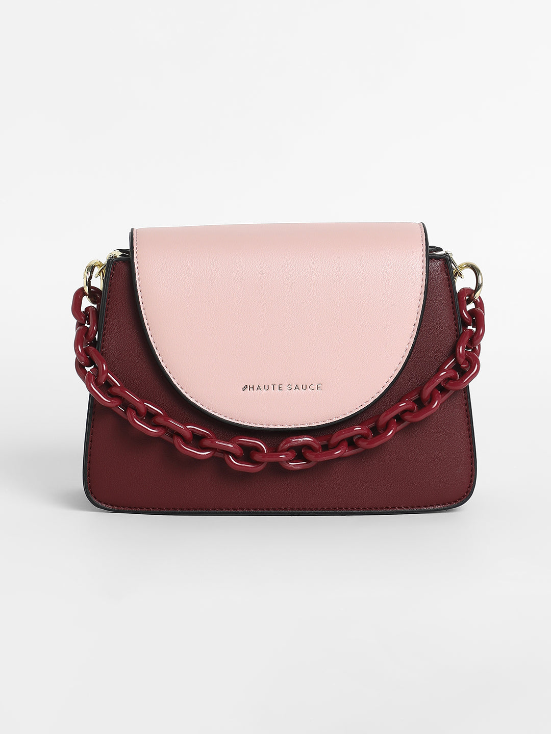 Women's The Block Flap Hand Bag - Burgundy Red & Blush Pink