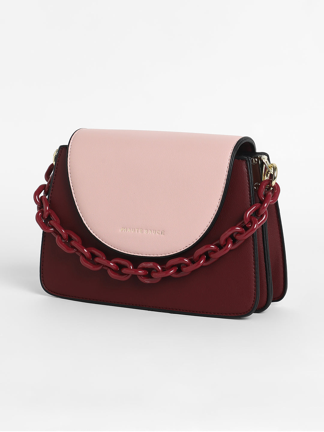 Women's The Block Flap Hand Bag - Burgundy Red & Blush Pink