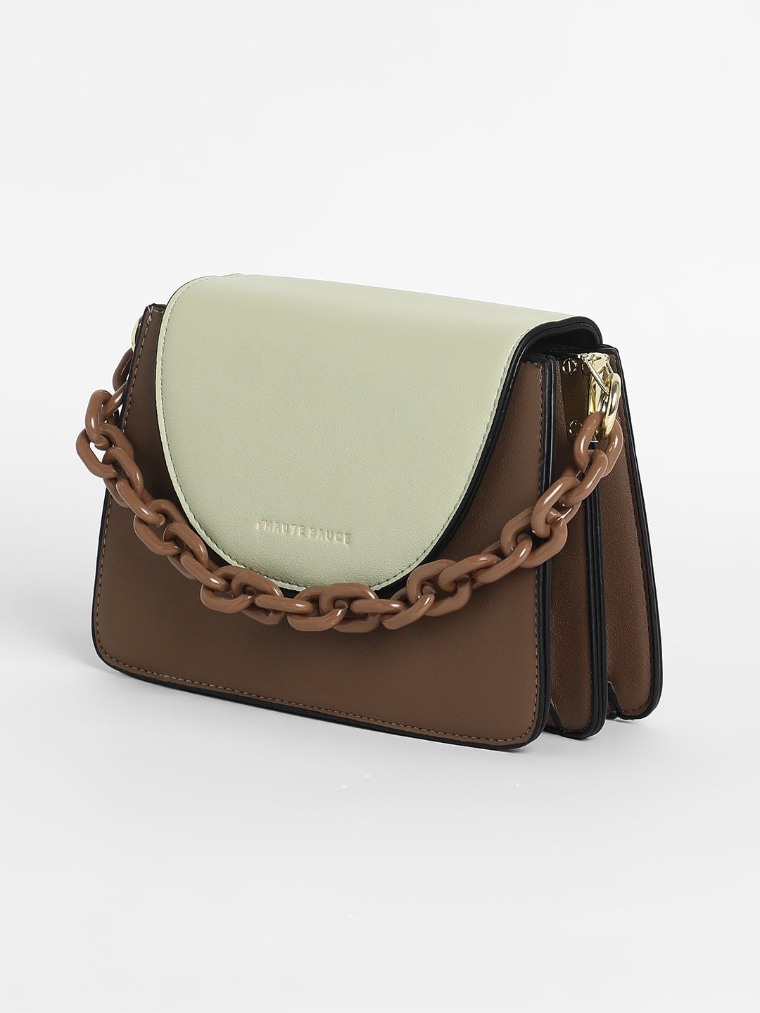 The Block Flap Hand Bag - Mocha Brown & Yellow Ochre