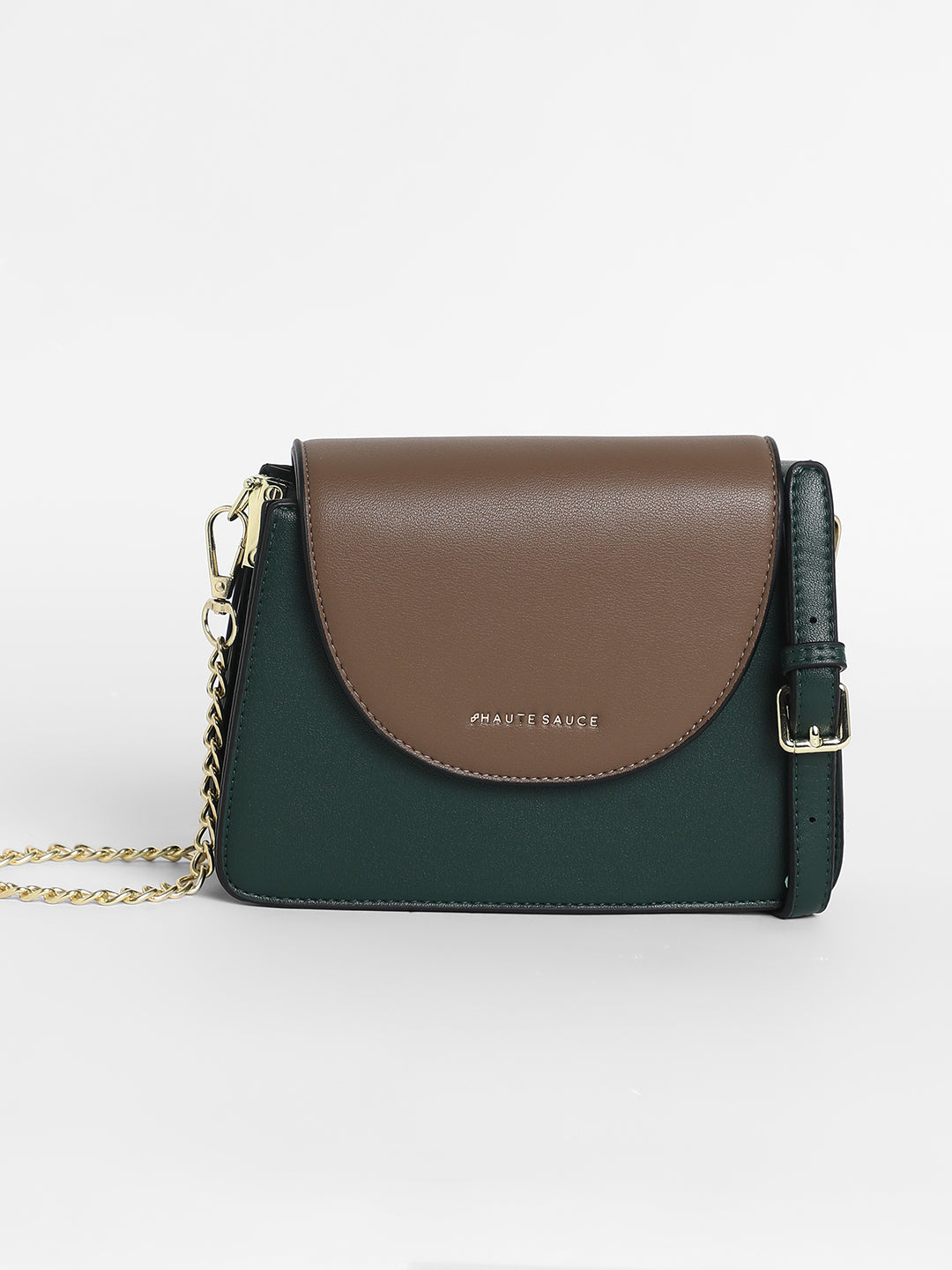 Women's The Block Flap Hand Bag - Olive Green & Chocolate Brown