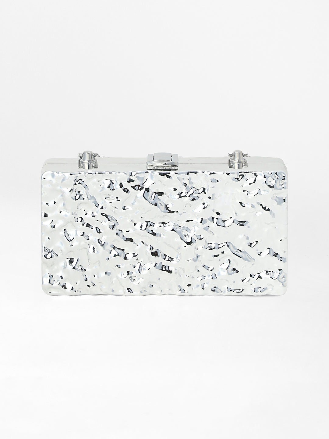 The Dented Chain Clutch Bag - Metallic Silver