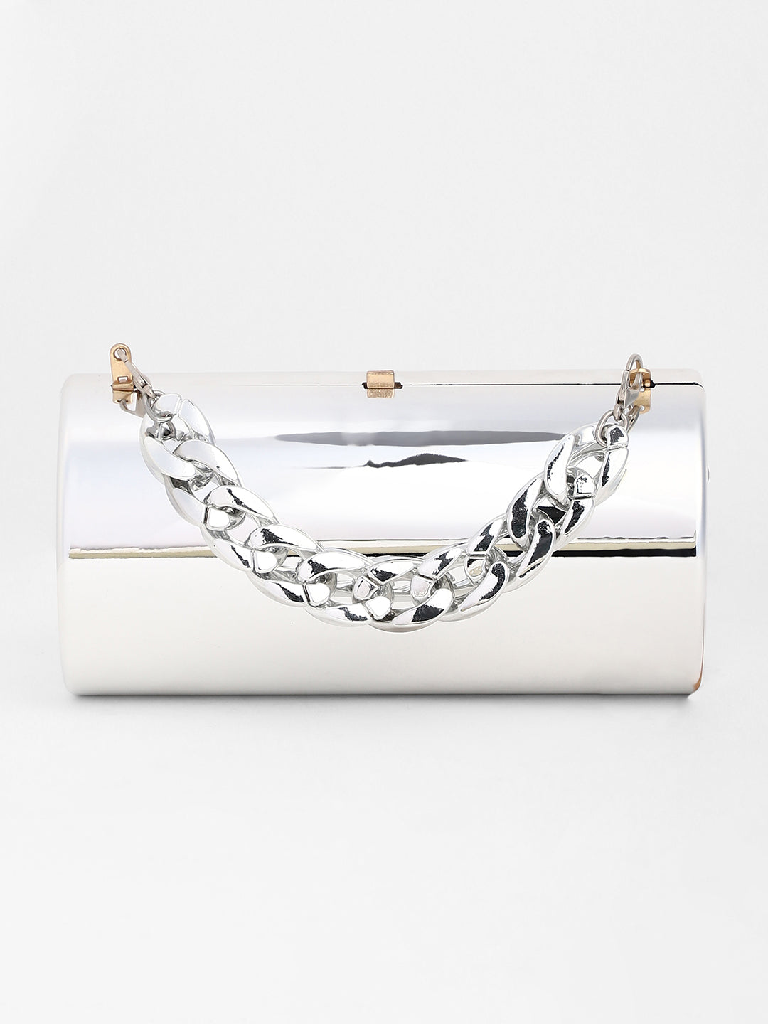 The Columner Clutch Bag - Metallic Silver