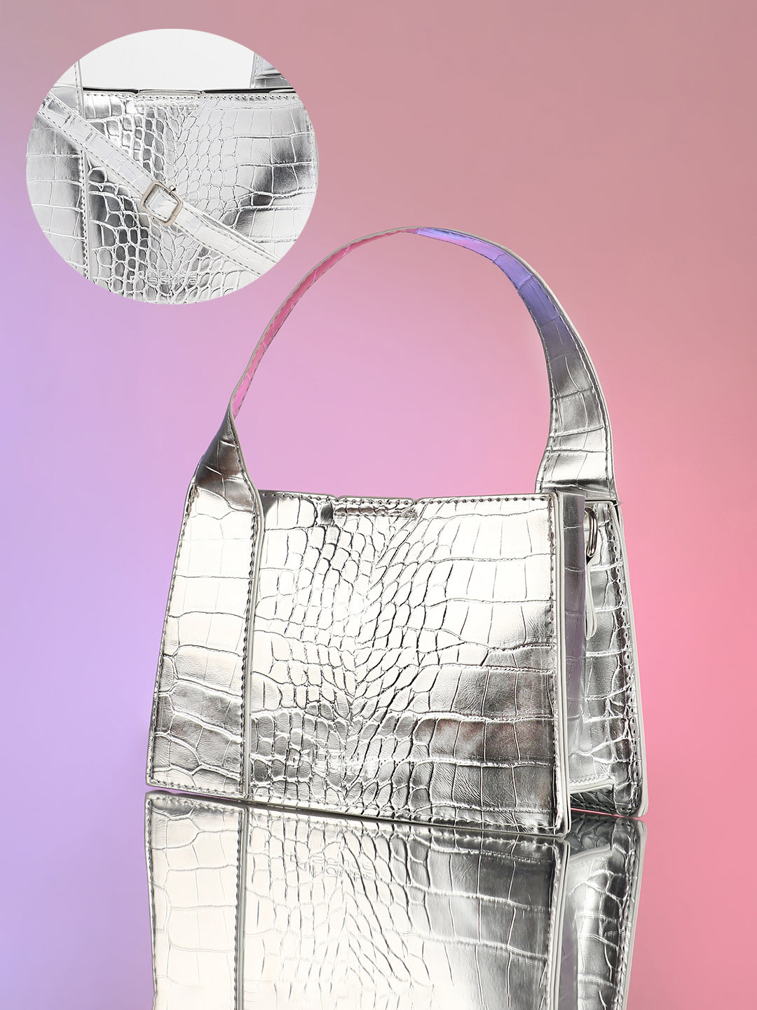 The Frivola Croc Hand Bag - Metallic Silver