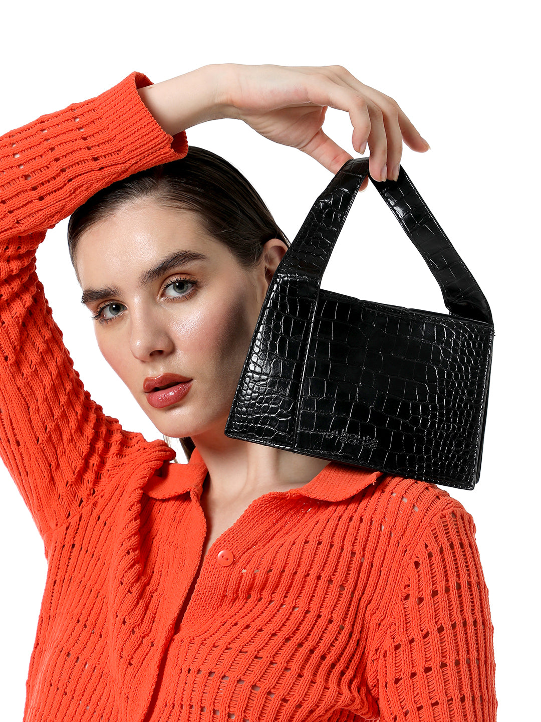 The Frivola Croc Hand Bag - Onyx Black