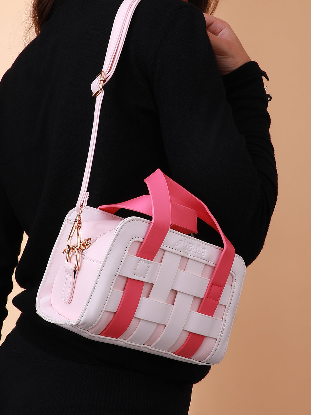 The Weave Camera Mini Sling Bag - Fuchsia Pink & Ivory White