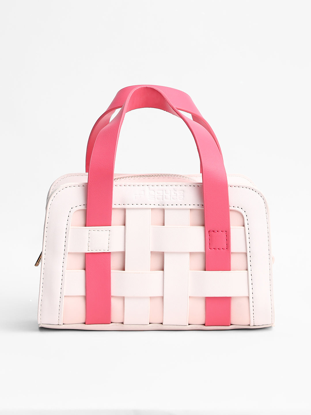 The Weave Camera Mini Sling Bag - Fuchsia Pink & Ivory White