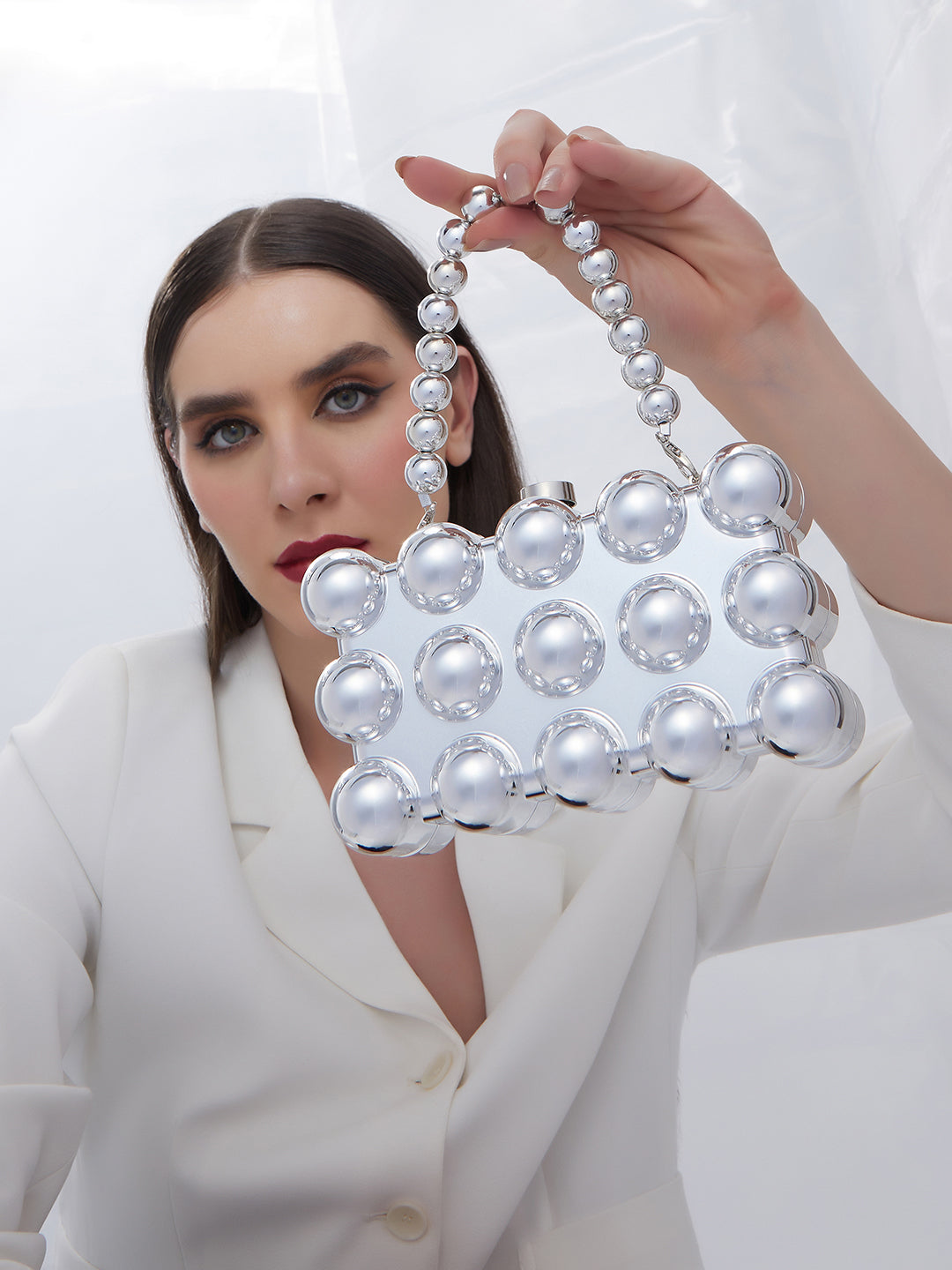 The Ball-Ball Clutch Bag - Metallic Silver