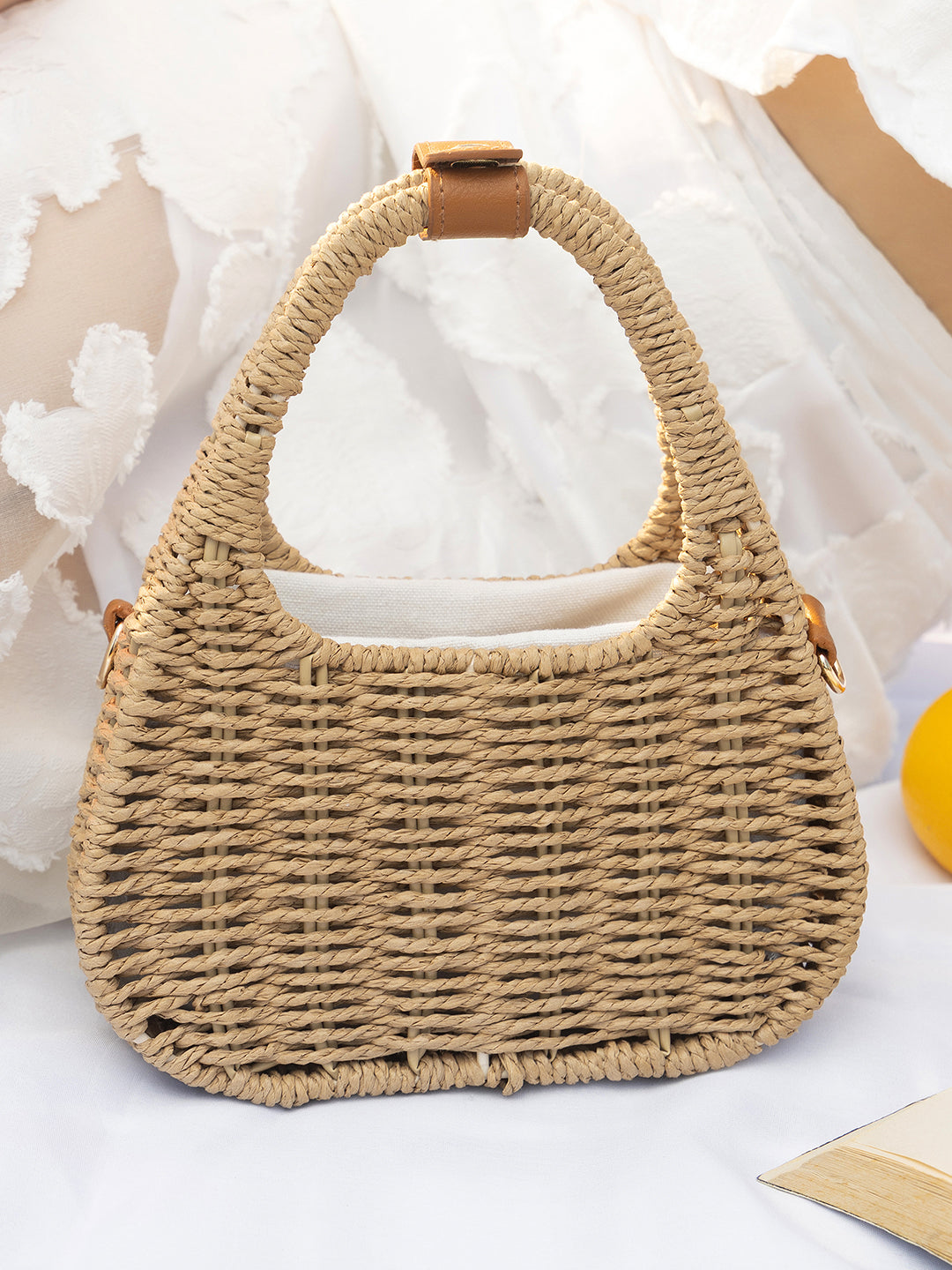 The Straw-Trinity Hand Bag - Khaki Brown