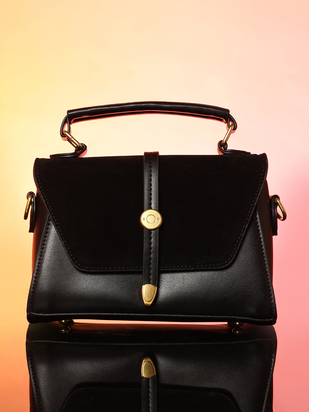 The Aurest Suede-Block Hand Bag - Onyx Black