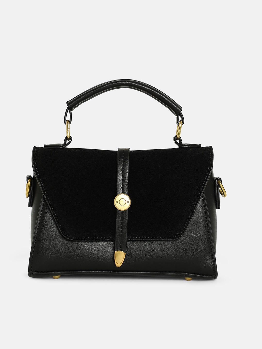 The Aurest Suede-Block Hand Bag - Onyx Black