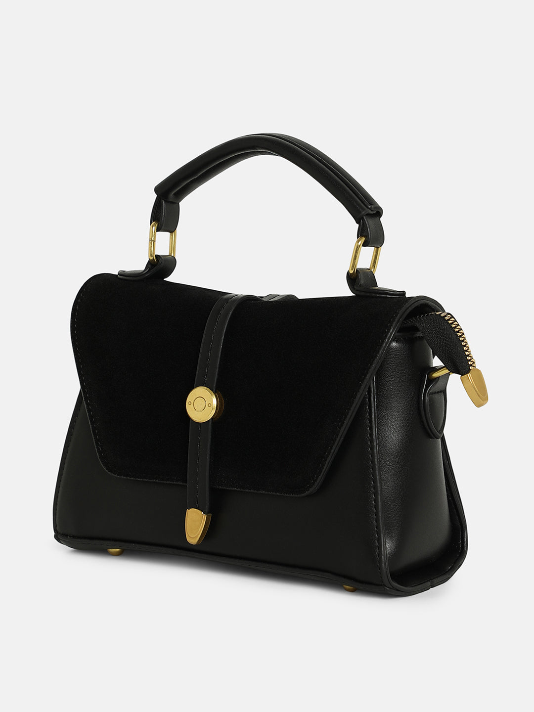 The Aurest Suede-Block Hand Bag - Onyx Black