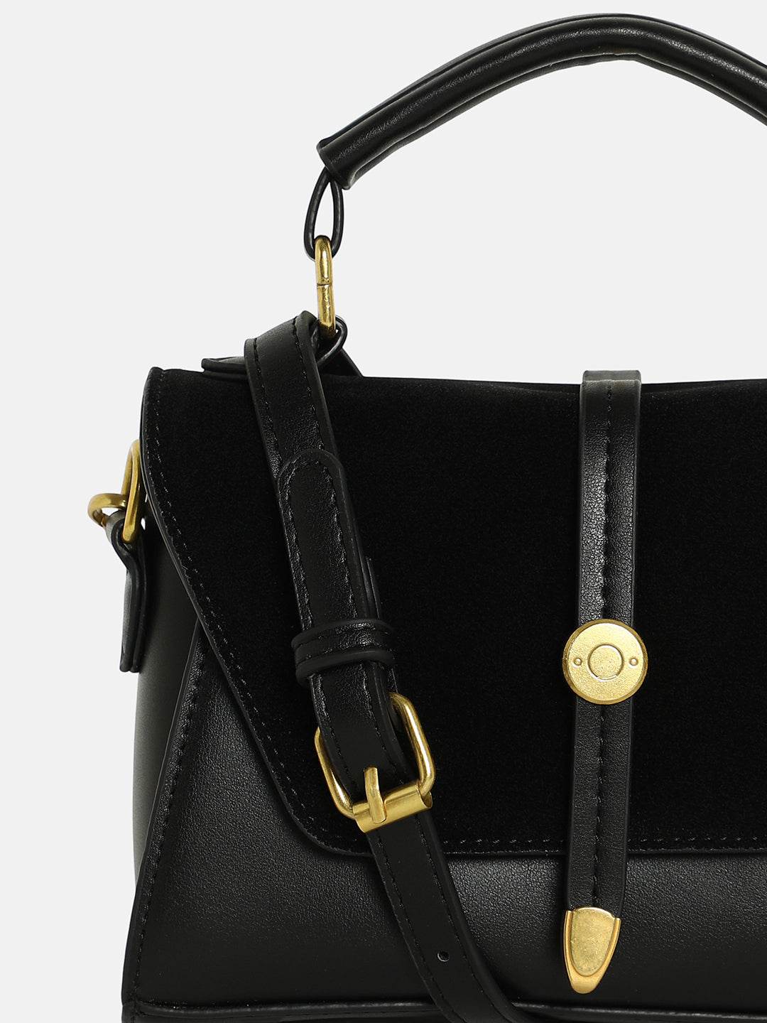 The Aurest Suede-Block Hand Bag - Onyx Black