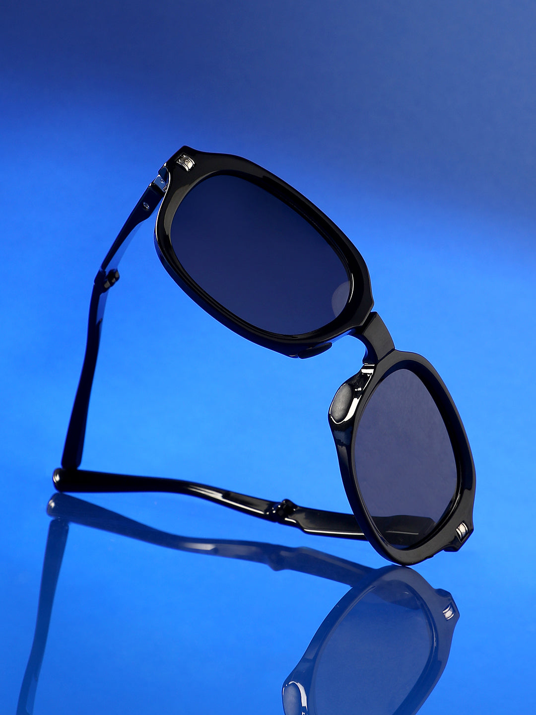 Foldable Rectangular Sunglasses - Black