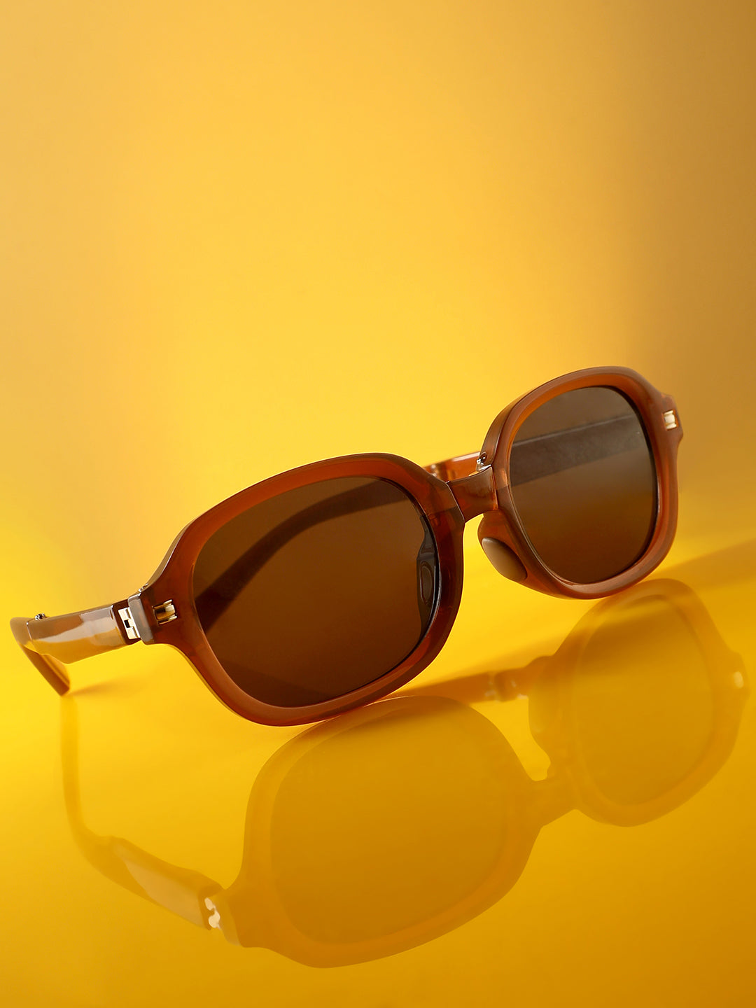 Foldable Rectangular Sunglasses - Brown