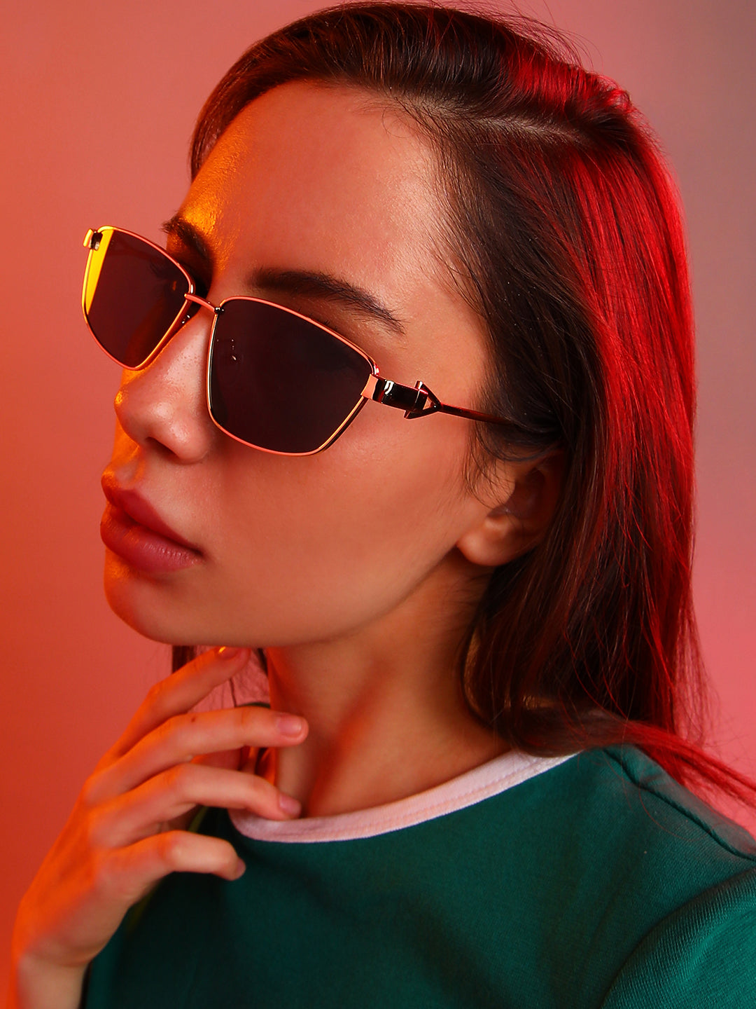 The Spear Rectangular Sunglasses - Champayne Gold