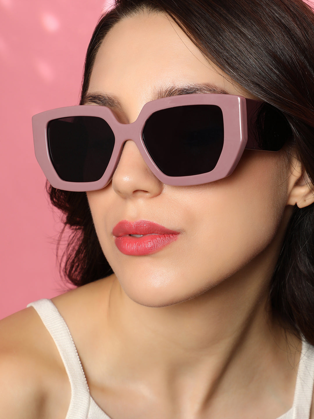 The Chunky Block Geometric Sunglasses - Mauve Purple