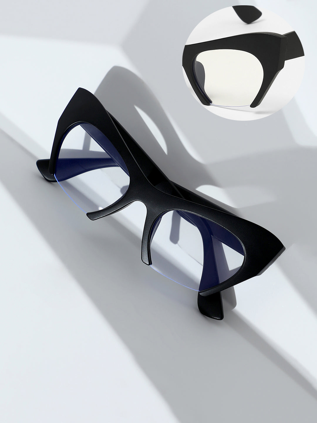 The Abstract Half-Rim Cateye Sunglasses - Onyx Black