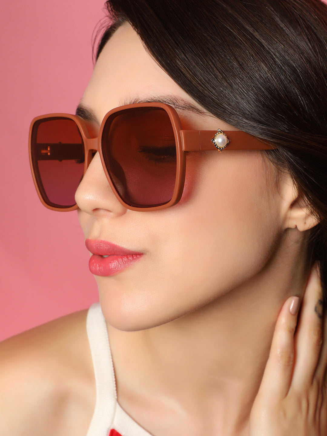 The Embellished Oversized Sunglasses - Ash Brown