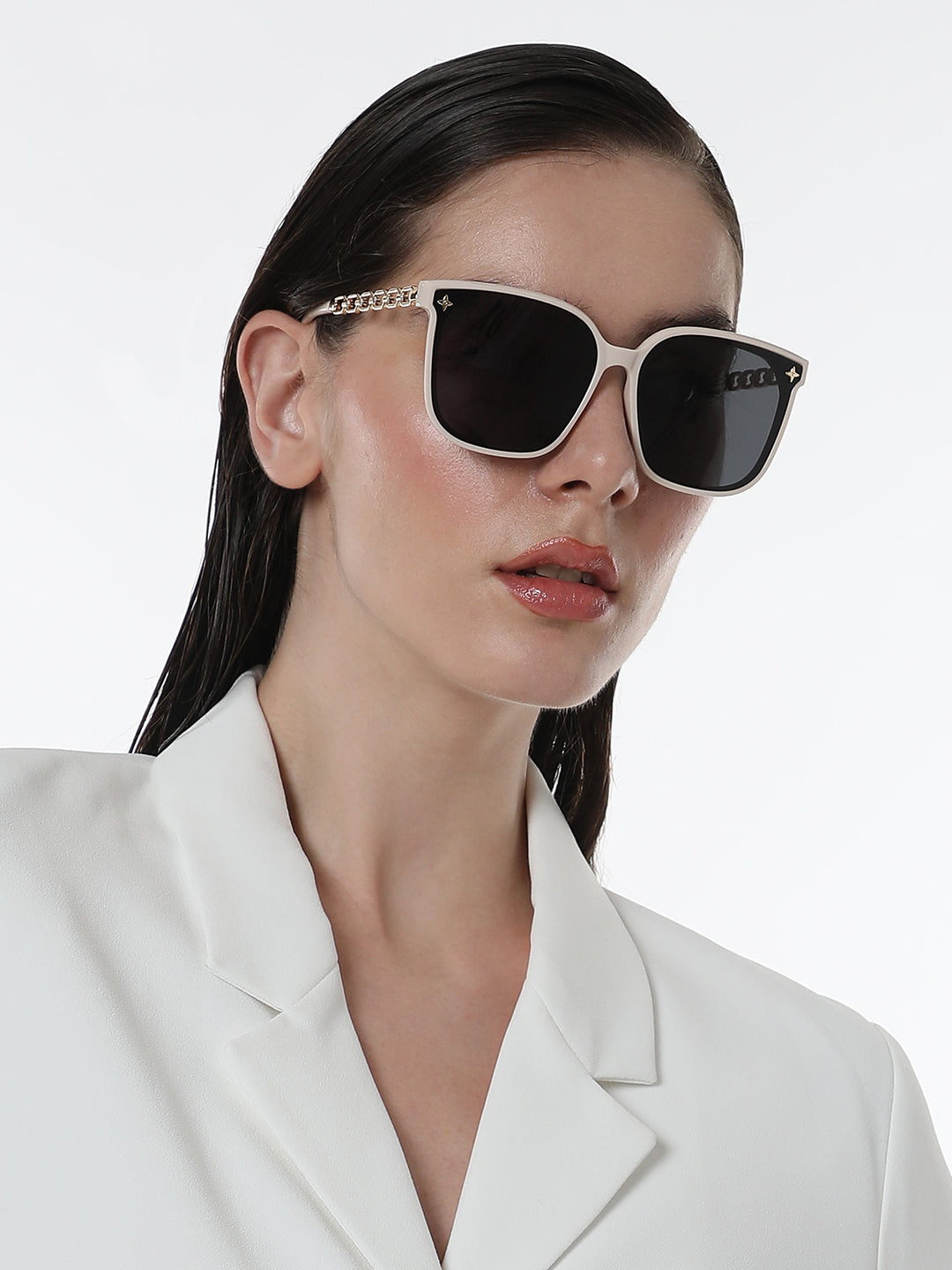 The Chainlink Wayfarer Sunglasses - Ivory White