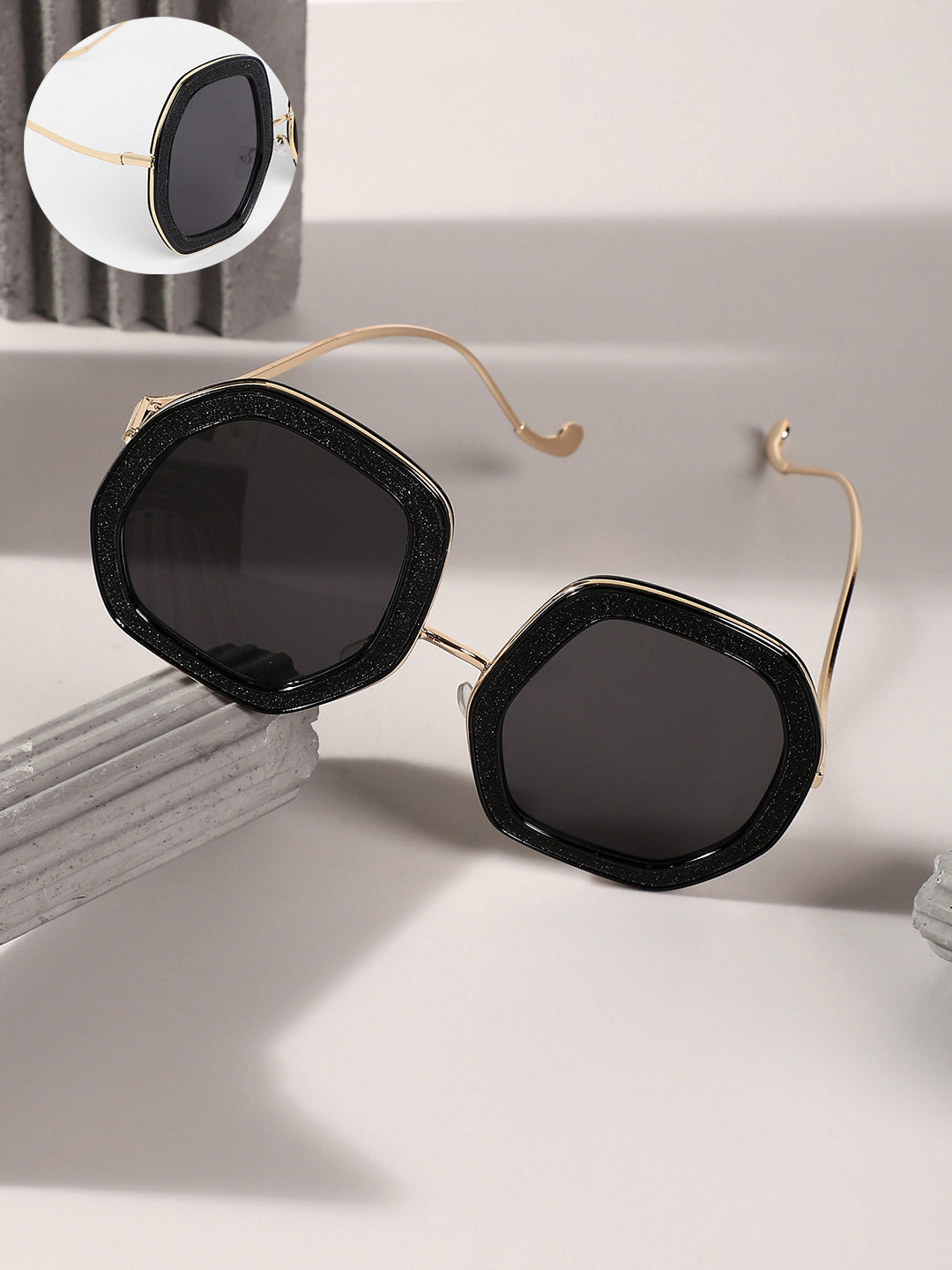 The Shimmer Oversized Sunglasses - Charcoal Black