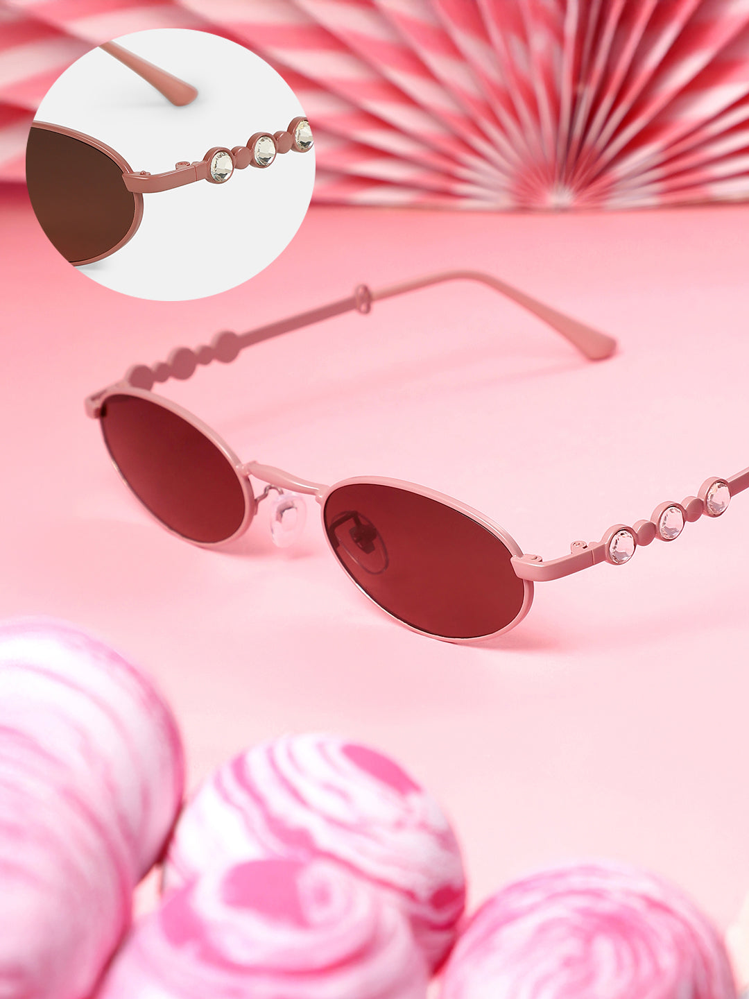 The Pastel Bijou Oval Sunglass - Flamingo Pink