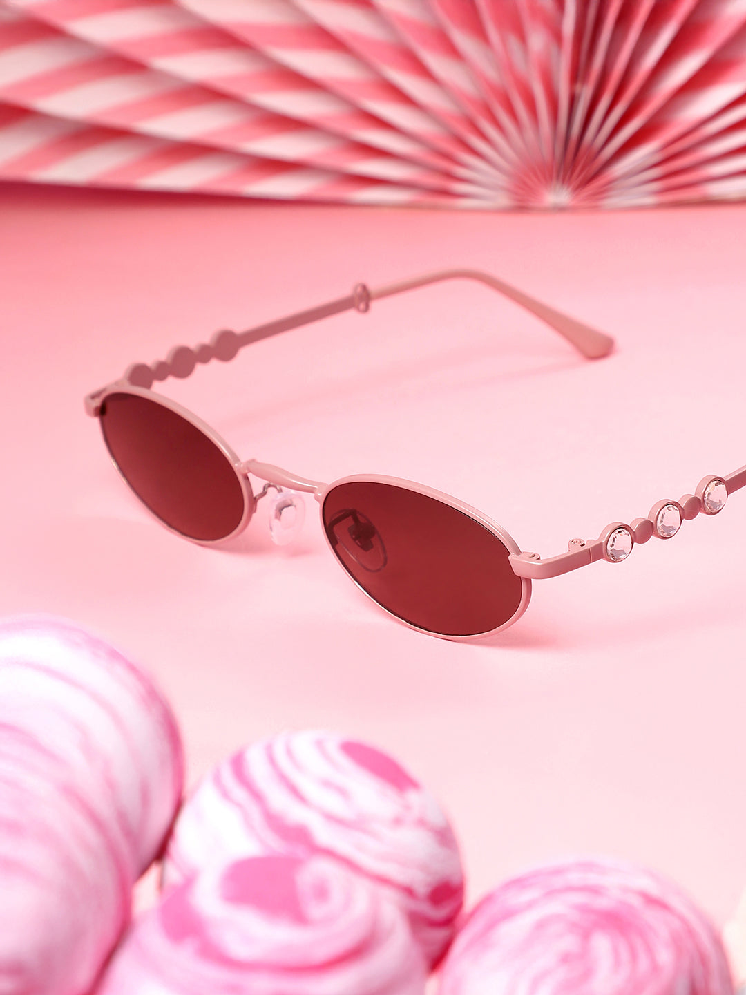 The Pastel Bijou Oval Sunglass - Flamingo Pink