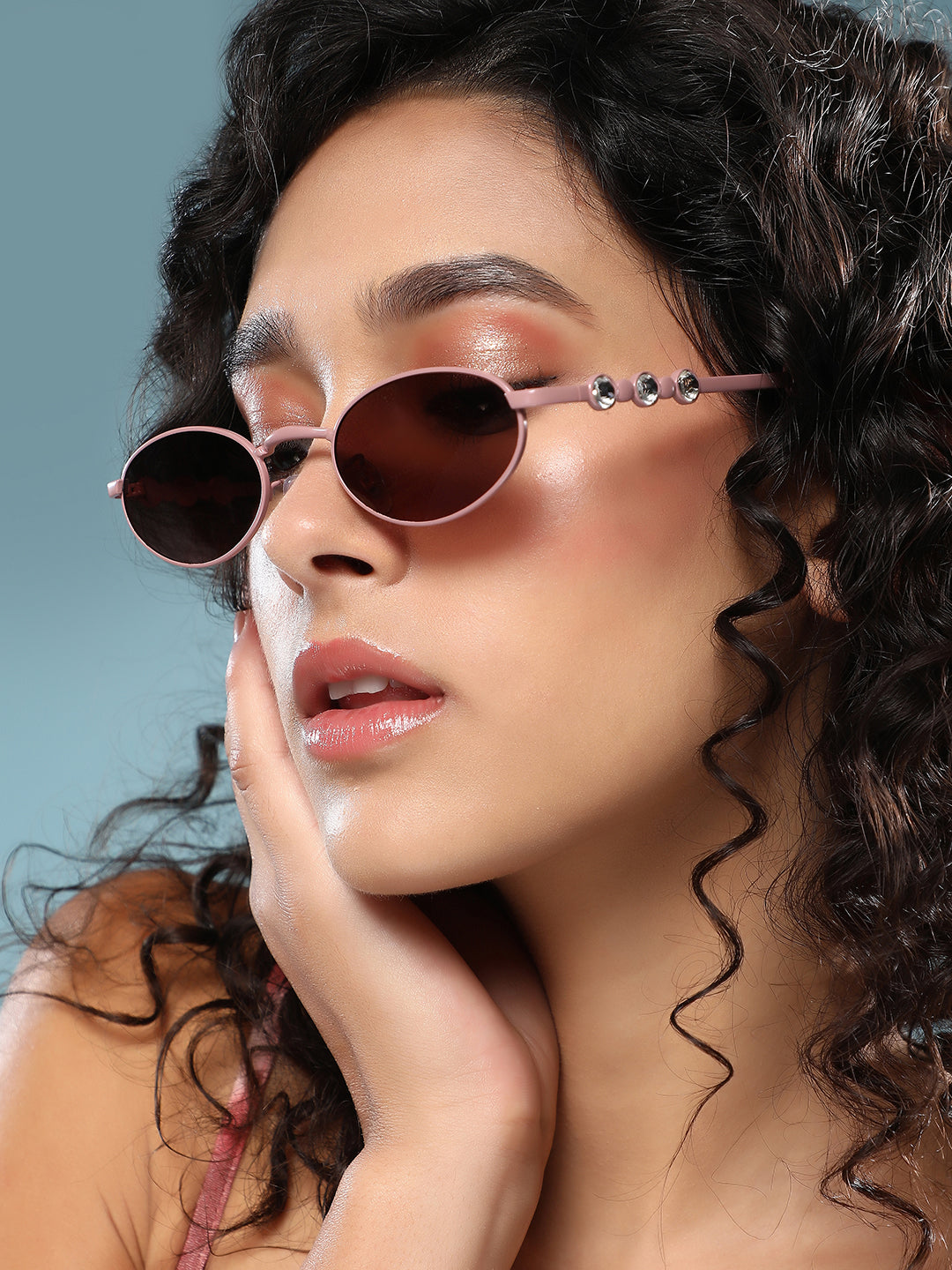 The Pastel Bijou Oval Sunglass - Flamingo Pink