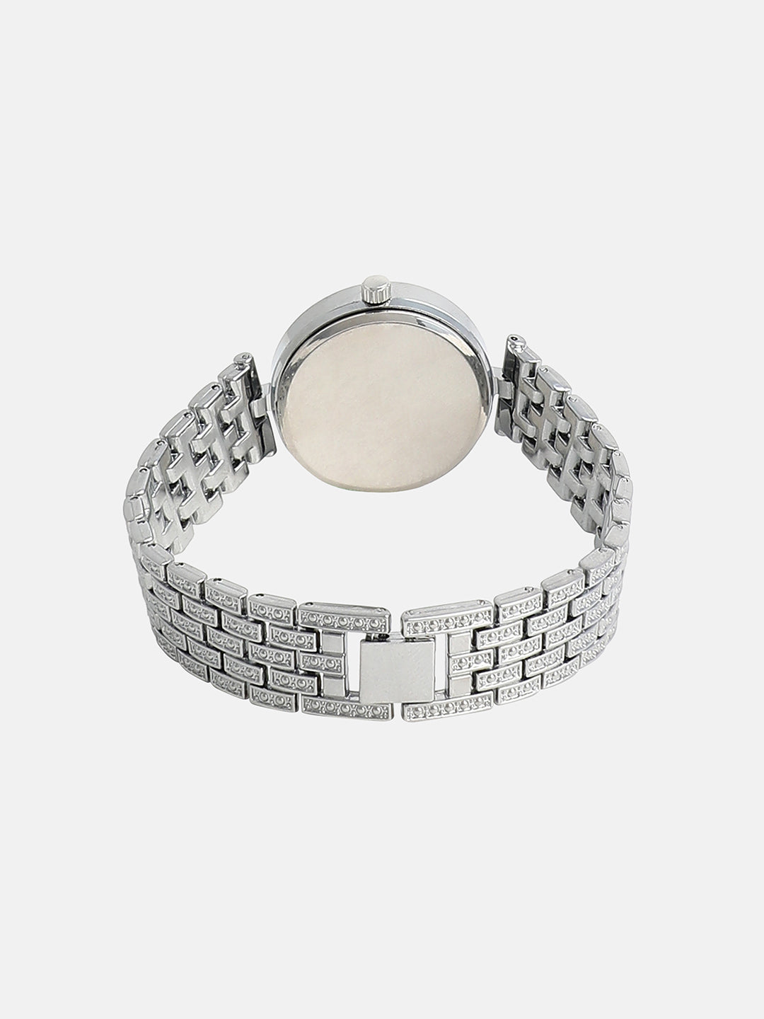 The Embellished Five-Link Round Watch - Metallic Silver