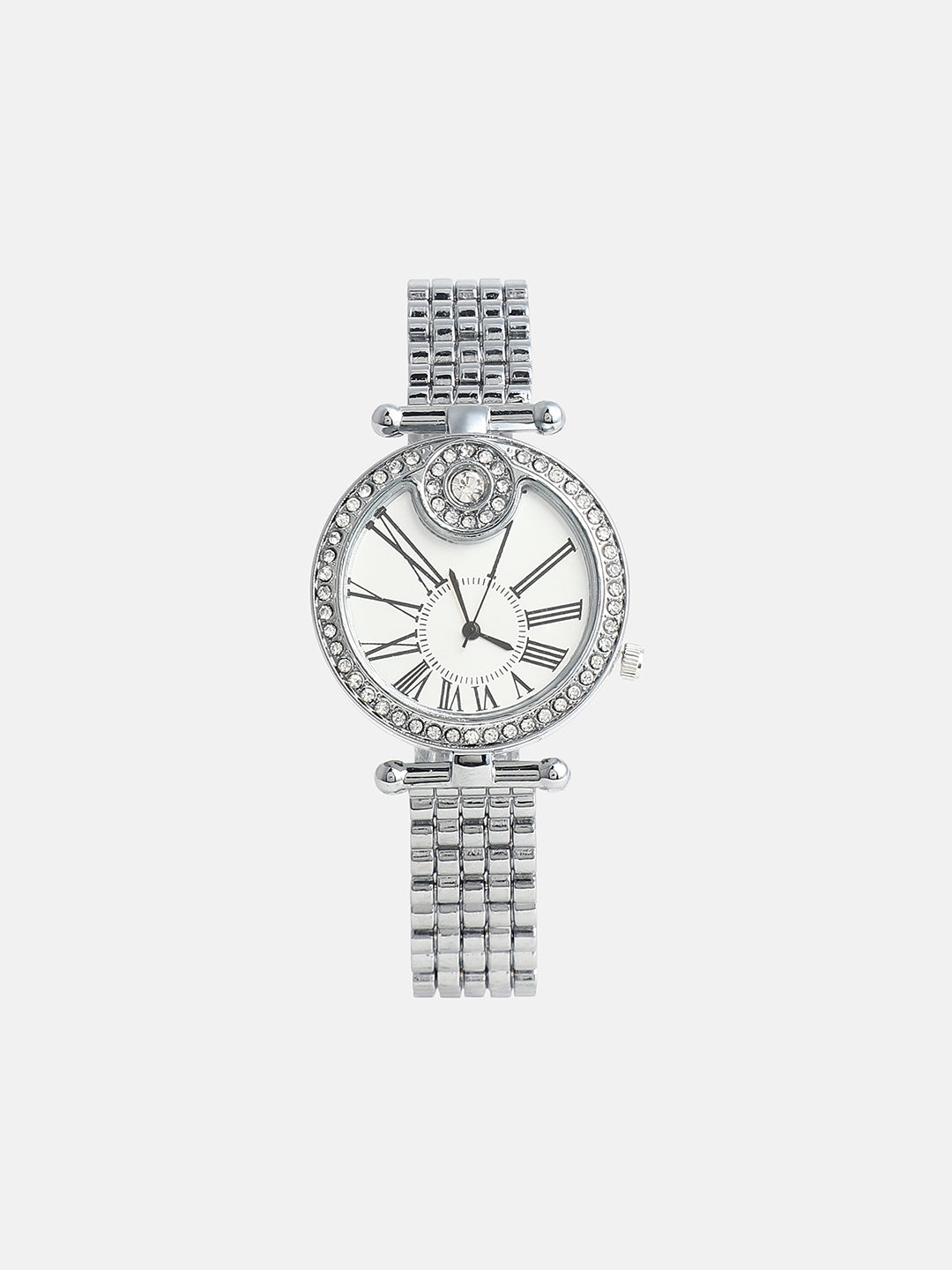 The Opulent Roman Round Watch - Metallic Silver