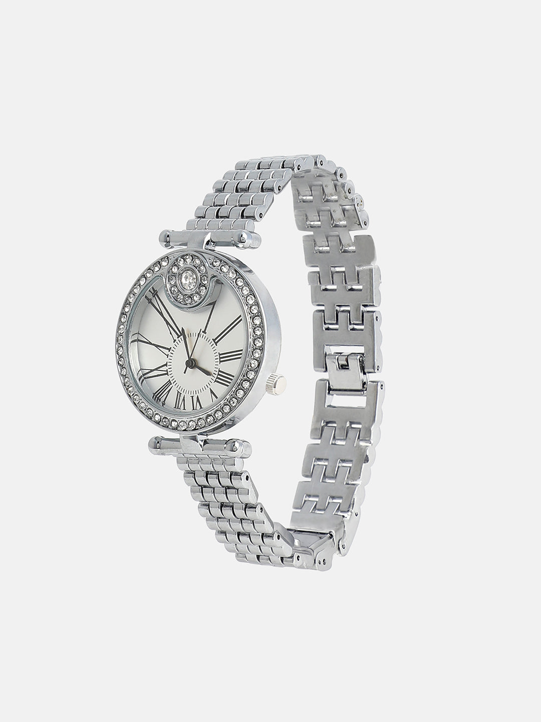 The Opulent Roman Round Watch - Metallic Silver