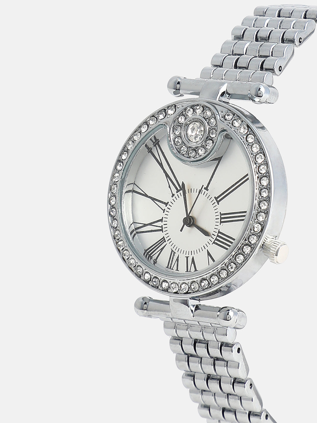 The Opulent Roman Round Watch - Metallic Silver