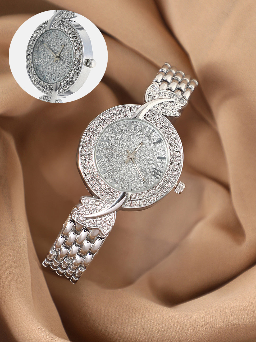 The Foliage Round Watch - Metallic Silver