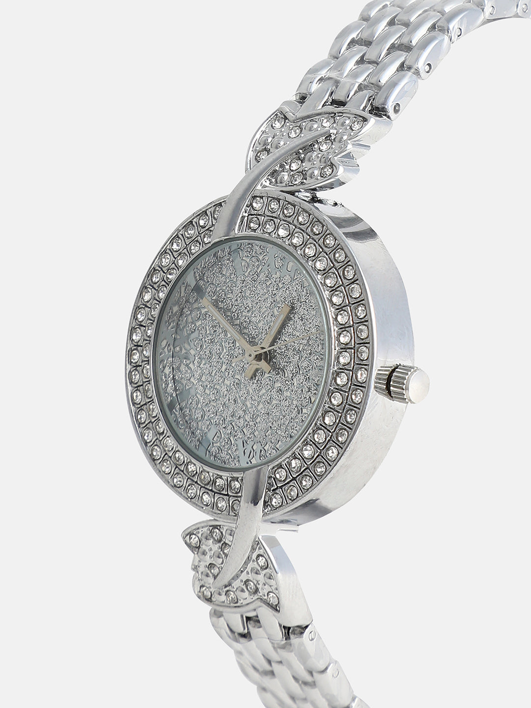 The Foliage Round Watch - Metallic Silver