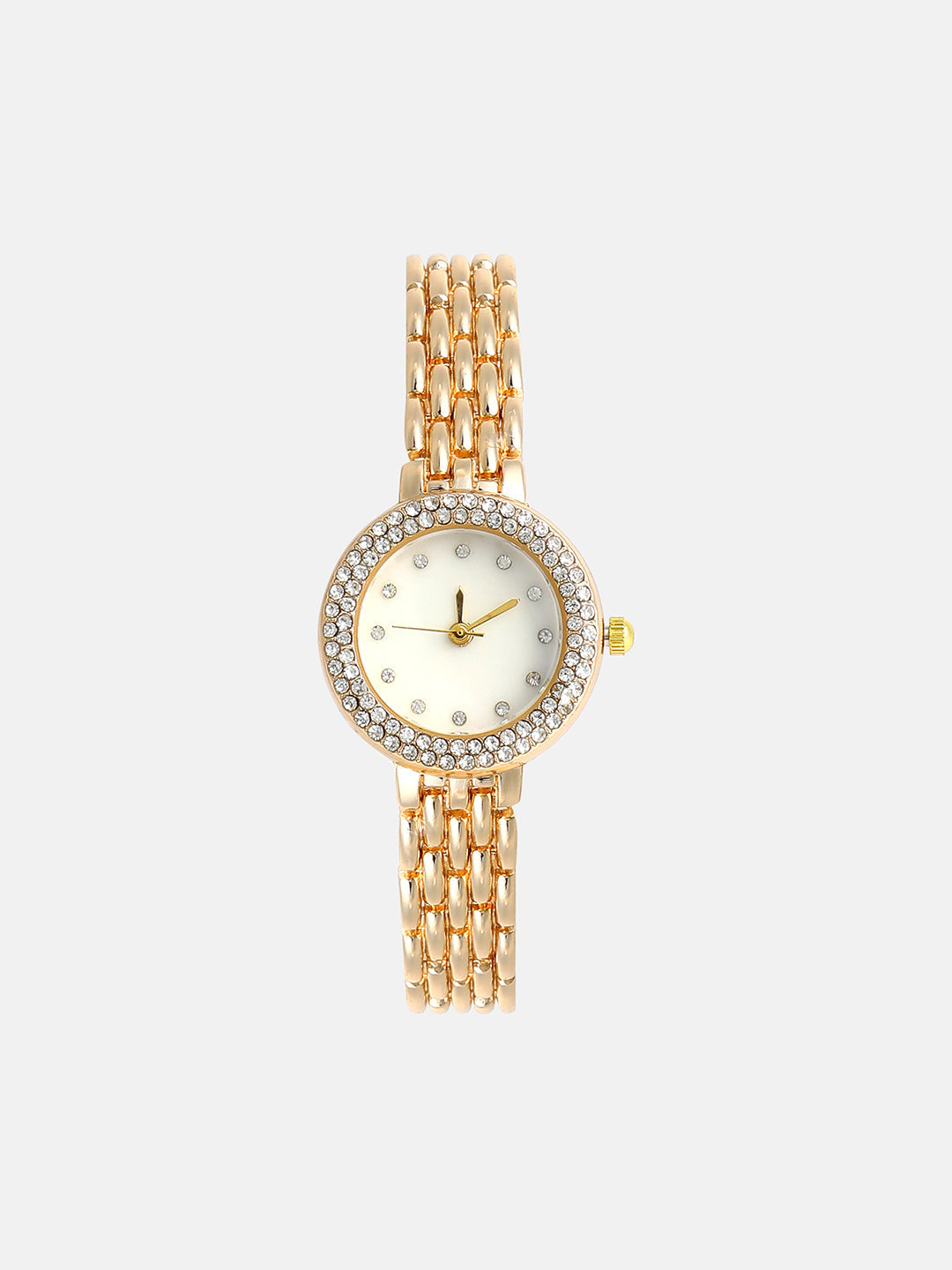 The Sleek Embellished Round Watch - Champayne Gold