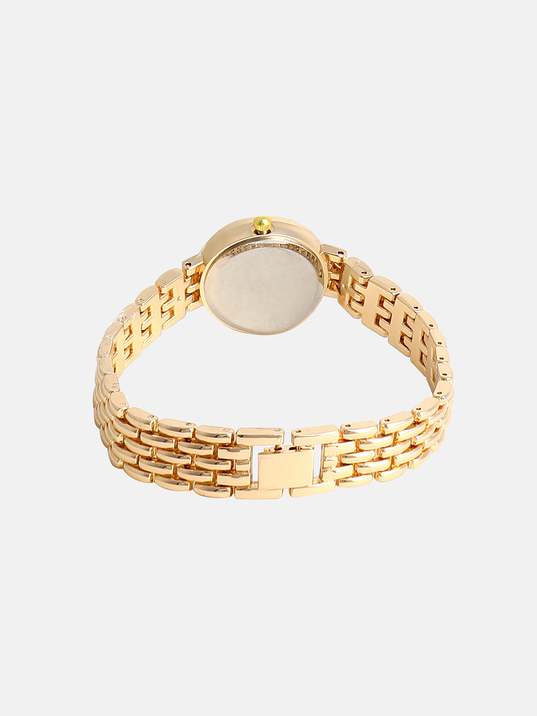 The Sleek Embellished Round Watch - Champayne Gold