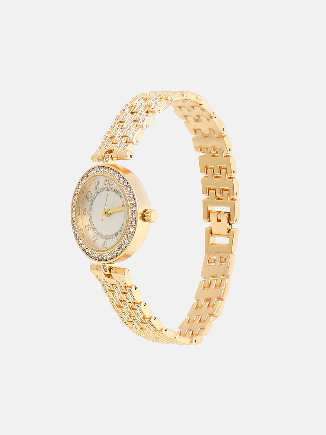 The Embellished Five-Link Round Watch - California Gold