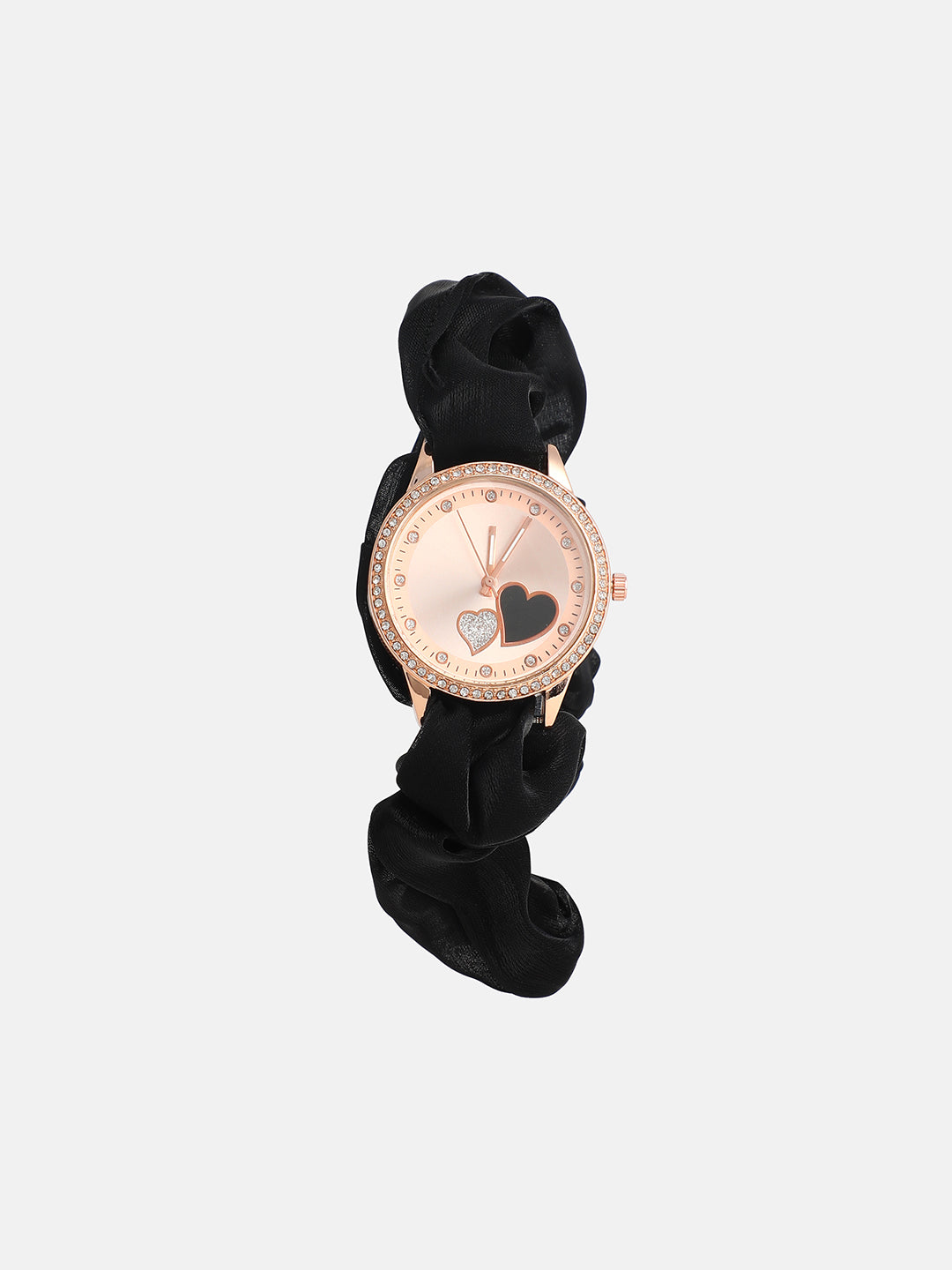 The Scrunchie Heart Round Watch - Onyx Black