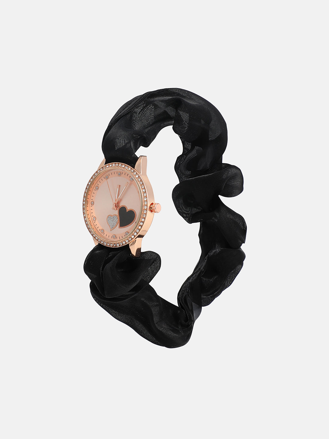 The Scrunchie Heart Round Watch - Onyx Black