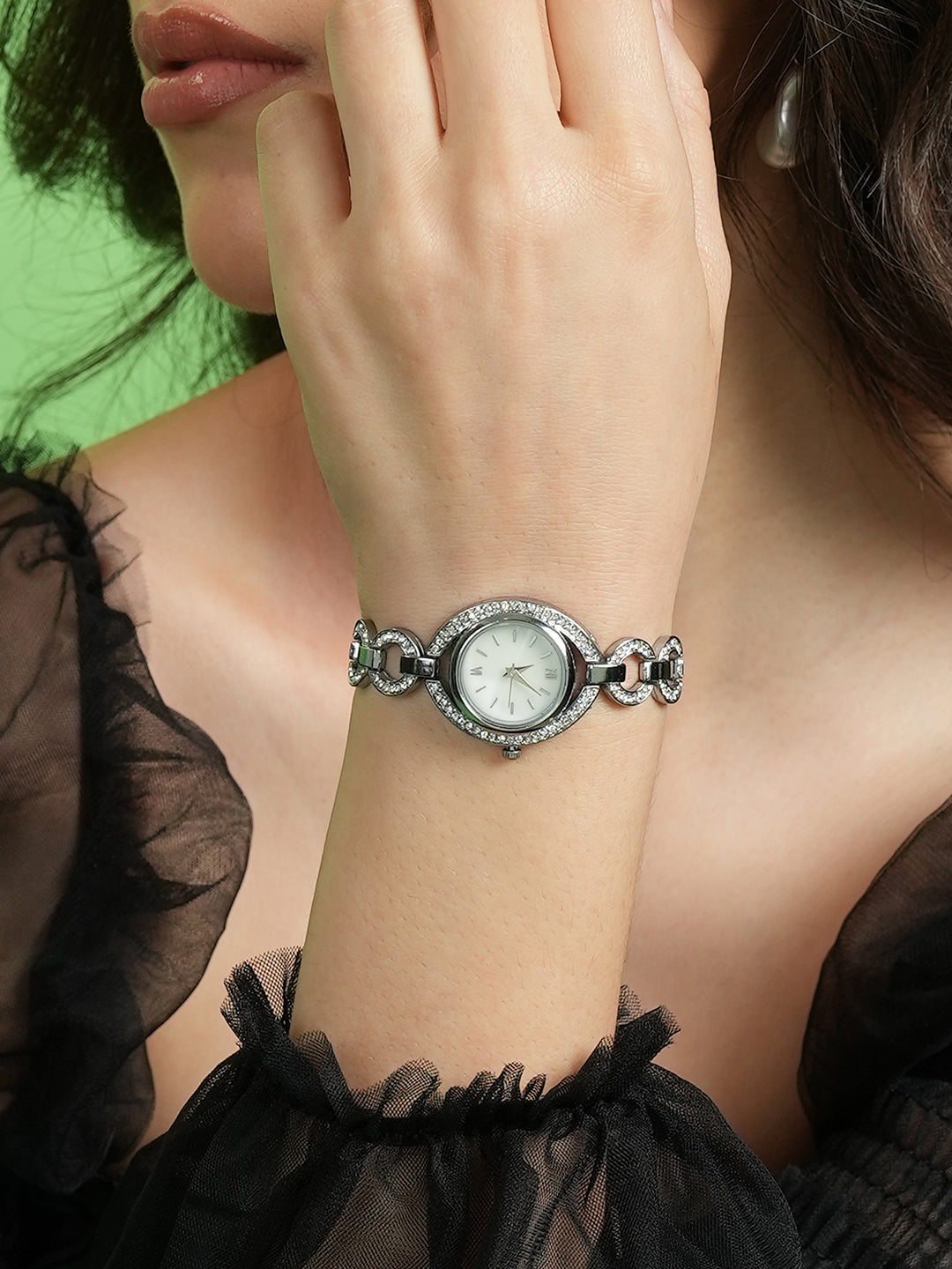 Women's The Embellished Chainlink Round Watch - Metallic Silver