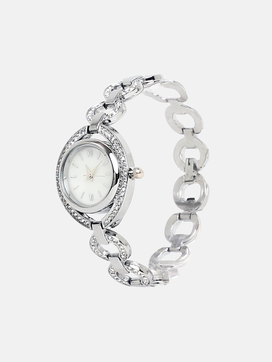 Women's The Embellished Chainlink Round Watch - Metallic Silver