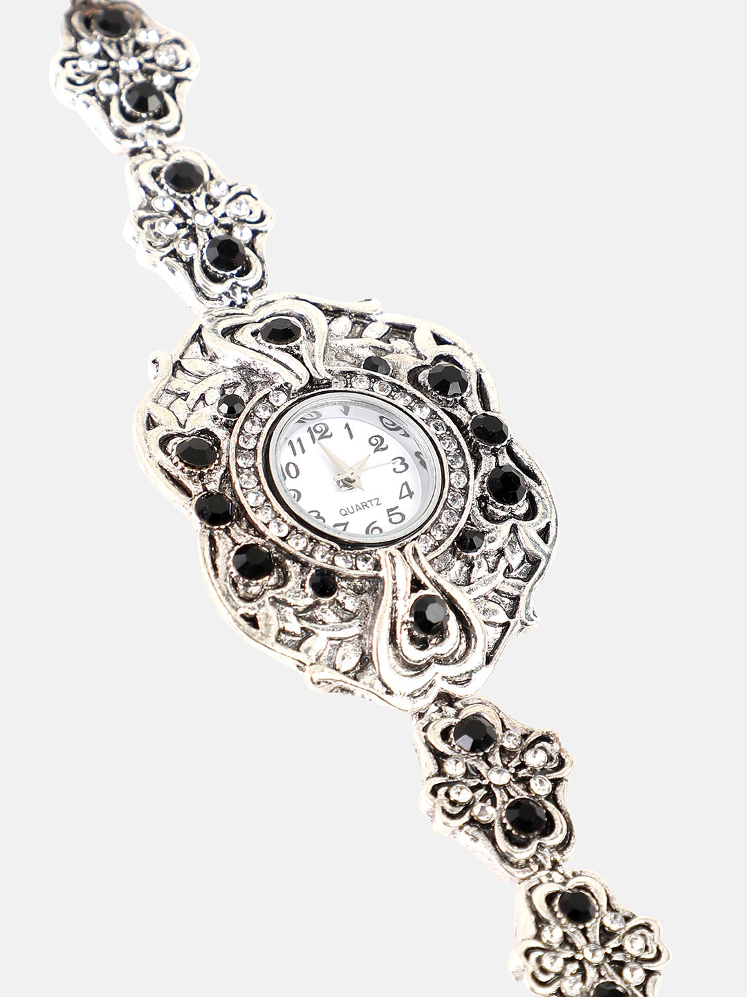 The Stone Foliage Round Watch - Antique Silver