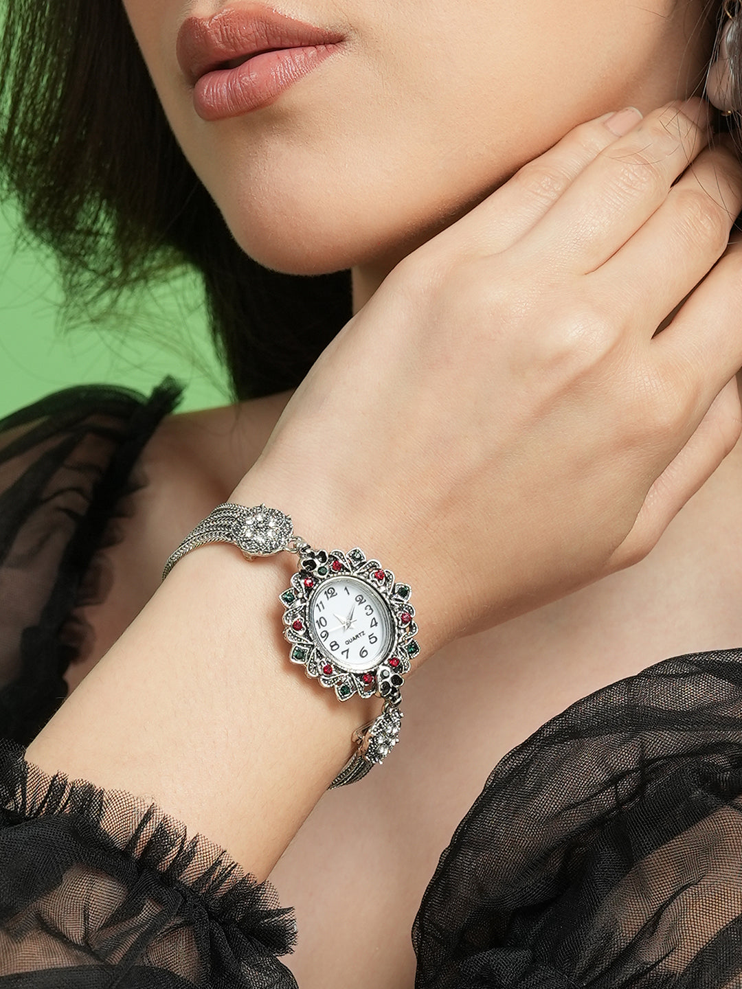 Women's The Stone Chainlink Oval Watch - Antique Silver