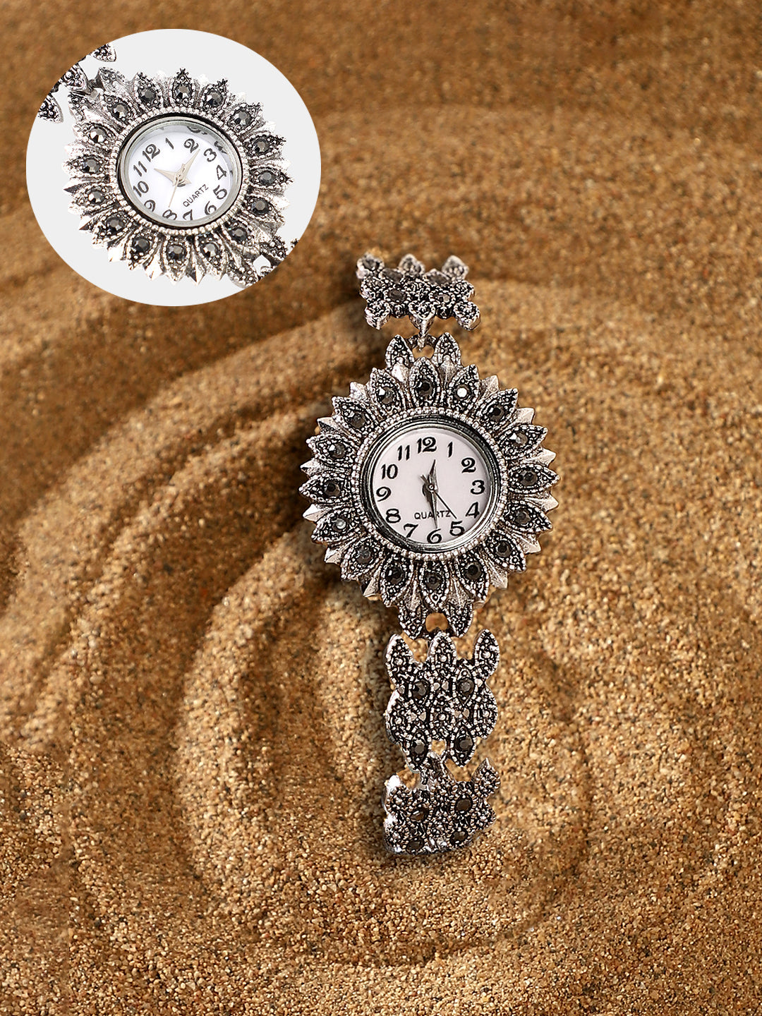 The Sunflower Round Watch - Antique Silver